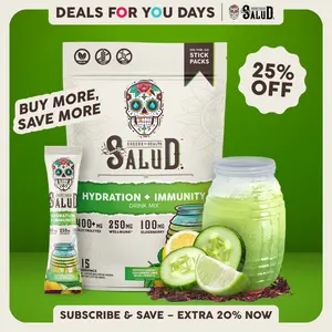 Salud 2-in-1 [Hydration + Immunity - Cucumber Lime] Electrolytes Powder, Agua Fresca Drink Mix, Elderberry, Dairy & Soy Free, Non-GMO, Gluten Free, Vegan, Low Calorie, 1g Sugar (15 Servings)