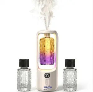 MREGB Smart Essential Oil Diffuser Wall Mounted Automatic Fragrance Machine Home Room Deodorizer Aroma Scent Diffuser with Atmosphere Light USB Powered Hotel Spray Perfume Dispenser Bathroom Odor Eliminator 5-Speed Digital Display