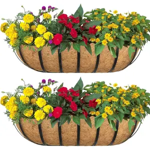 2 Pack 16-inch Window Sill & Railing Planters with Cocoa Liner for Outdoor Balconies Porches Fences Patio Railings