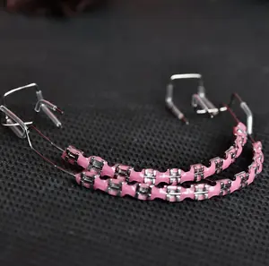 Metal Dental Braces with Hooks - 1 Pair Stylish Pink & Purple ToothDecorations for Teaching Models Unisex Accessory for Men and Women