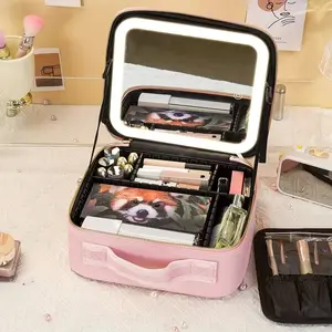 Niceland LED Lighted Makeup Travel Bag, Adjustable Mirror Brightness, Portable Makeup Case, Adjustable Dividers, Makeup Brush Organizer, Makeup Storage Bag