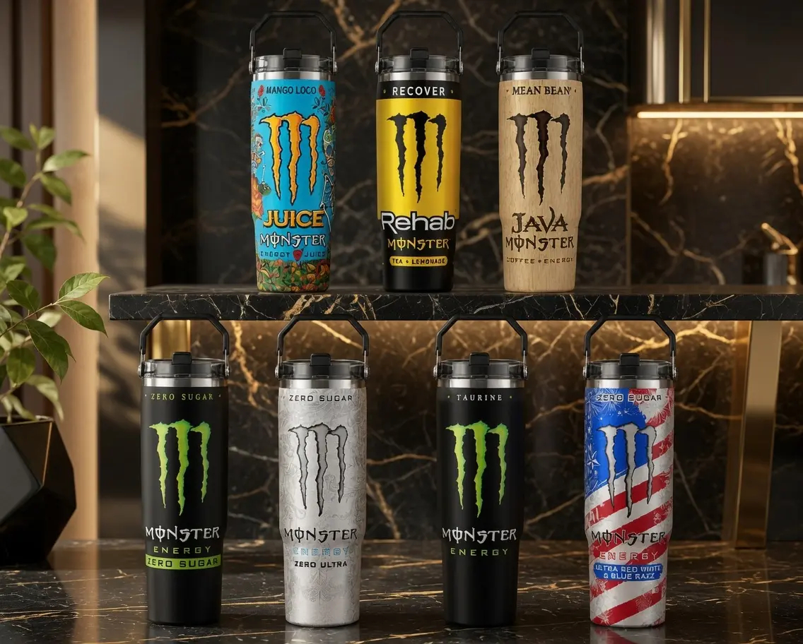 M Coffee & Power Drink Handheld Car Tumbler 30oz Skinny Tumbler | Handmade Sublimation Tumbler | Stainless Steel Travel Cup | Gift for Drink Fans