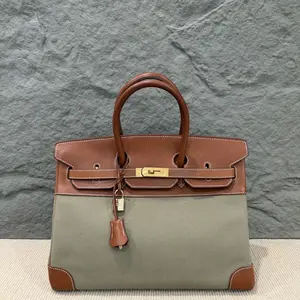 Pre-owned HERMÈS Leather tote bags Hermes Birkin 35 Canvas Barenia Faubourg 6A Cardamone 34 Fauve (kr1209m0)