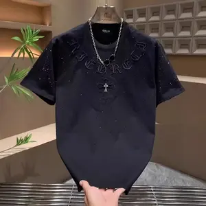 High Street Starry Rhinestone T-Shirt |     Cross Embroidery Design |     Loose Fit & Slimming |     American Streetwear Style Unisex Tee