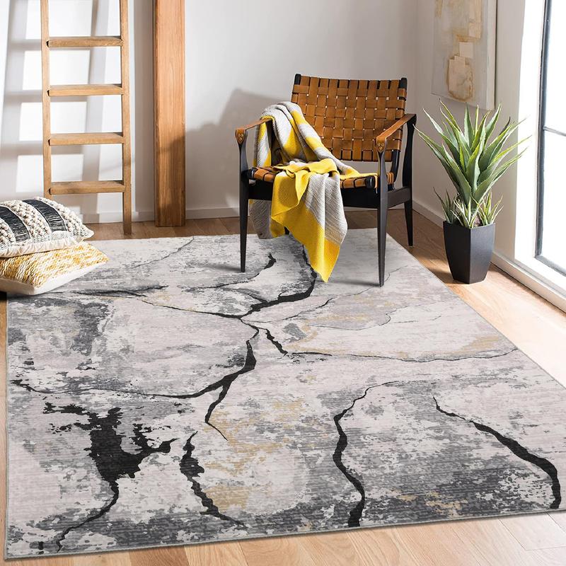 GARVEE Abstract Washable Area Rug 5x7 Large Modern Rug for Bedroom Soft Non Slip Living Room Rugs Indoor Contemporary Floor Cover Ultra Thin Grey Rugs Home Decor Carpet for Dining Room