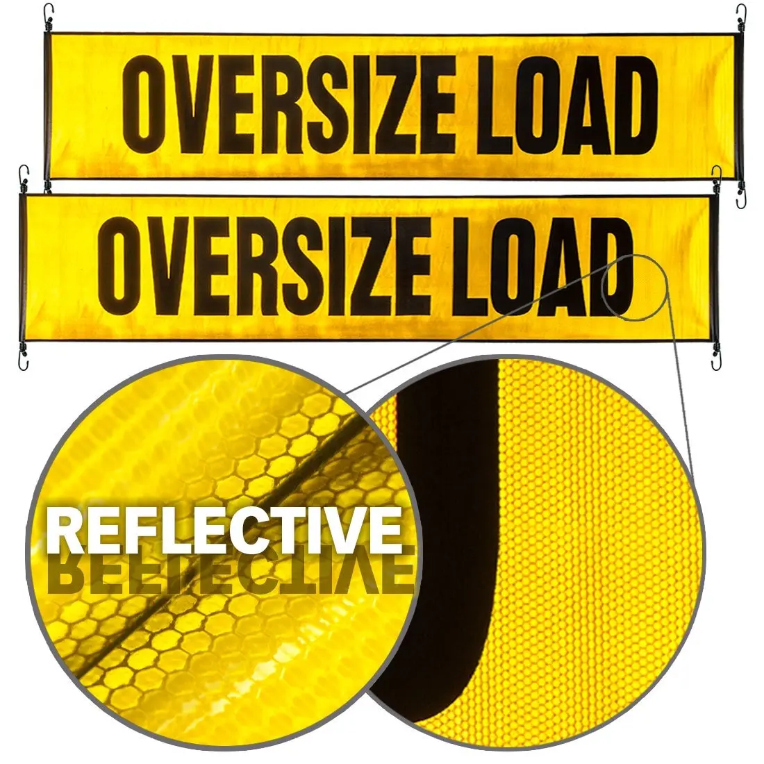 VULCAN Oversize Load Banner with Heavy Duty Stretch Cords and Metal Hooks - 2 Pack - Reflective - 18 Inch x 84 Inch Truck Decals Truck Accessories