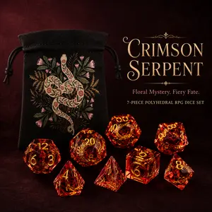 7PCS Crimson Serpent DND Dice Set with Drawstring Bag, Red Resin Polyhedral RPG Dice for Tabletop Role Playing Games, Board Game Accessories, Collectible Gift for Gamers