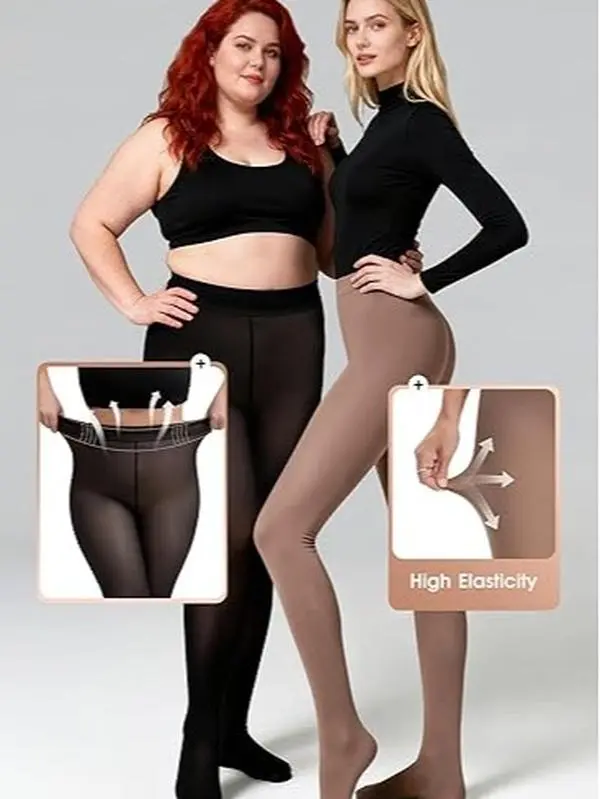 Women's High-Waist Polyester Fleece Lined Sheer Tights - Comfy Warm Thermal Pantyhose, Fake Translucent Compression Winter Leggings, Thick Fits Cold Weather (Black, 80g)