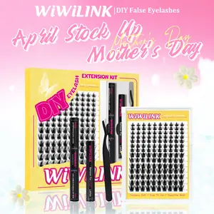 WiWiLink Sunset Manga Lashes Cluster C D Curl DIY Lash Extension Kit and Lash Clusters 8-18mm with Bond Seal and Remover - Ultra-Thin Transparent Bands, Lash Magic Anime False Lash Extension Kit