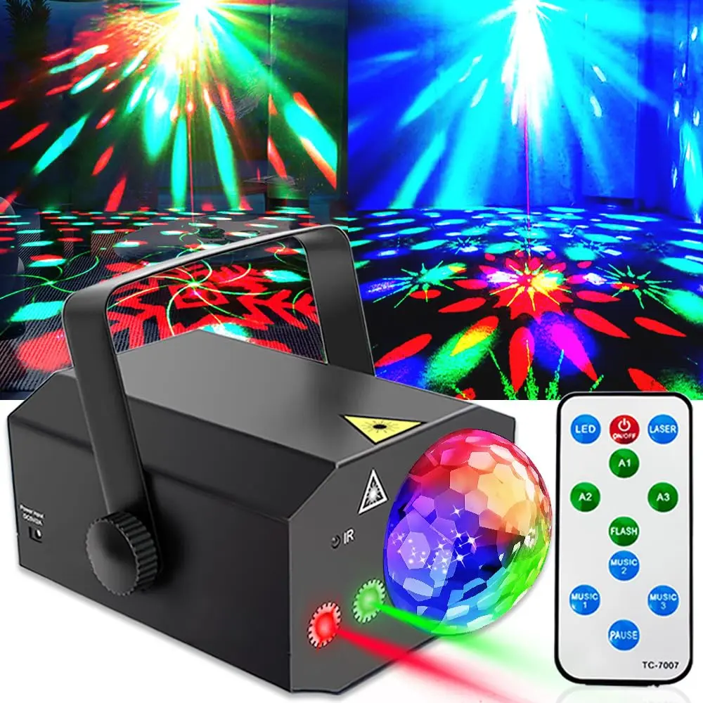 Flower Dance Disco Ball Stage Lights - Laser, Strobe, Sound-Activated, Adjustable Light Color, Remote Control, USB Port, 360-Degree Adjustable Brackets, Indoor & Outdoor Use, Music Sync - 300-600 Sq Ft Coverage for Club, Home Festive Supplies