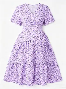 Boho Floral Midi Dress, Flowy Summer Dress for Women, Sexy Heart Pattern, Pockets Design, All Seasons Fashion