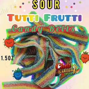 1.5oz Sour Tutti Frutti Colorful Belts Different Flavors - Chewy Snack for a Sweet & Salty Experience Candies Candy Yummy Chili Candy Tx