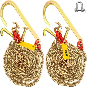 J Hook Chain 5/16 Inch By 10 Foot Bridle Tow Chain G80 Bridle Transport Chain Alloy Steel Chain With 2 G70 J Hooks 9260 Lb Break Strength For Trucks Trailers And Heavy Duty Towing 2 Pack