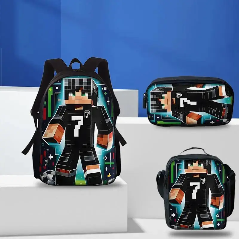 Pixel Art Block Doll Backpack Set (1/2/3-Pack Options) - Lightweight Printed Basketball Equipment Daypack, Large-Capacity Travel/Commuter Bag with Organizer Pocket, Adjustable Shoulder Strap, Multi-Functional Ideal Gift