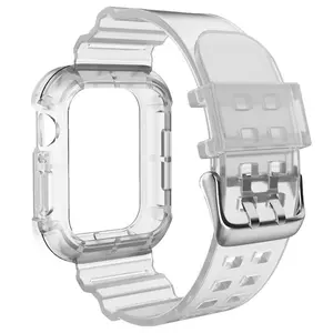 Clear Band + Case for Apple Watch 9 8 7 6 5 SE 4 38MM 42MM Transparent silicone Strap for iwatch 40mm 44mm 41MM 45MM Ultra 49MM, Smart Watch Accessories, Watch Protector,summervibes