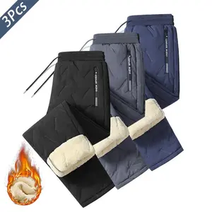 Men's 3-piece warm windproof pants with adjustable drawstring waistband and zippered pockets - machine washable winter trousers suitable for outdoor activities and casual wear, cold weather apparel, regular fit, durable fabric, Elastic Athletic Activewear