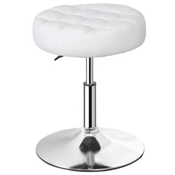 JupiterForce Ergonomic Adjustable Height Multifunctional Pedestal Swivel Stool - Upholstered Round PU Leather Tufted Chair, Stainless Steel Base, for Threading Salon, Bathroom, College Dorm Lounge Commercial Furniture