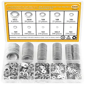 1000 count 9 Sizes 304 Stainless Steel Flat Washers for Screws , Assorted Stainless Steel Metal Washers (M2-M12)