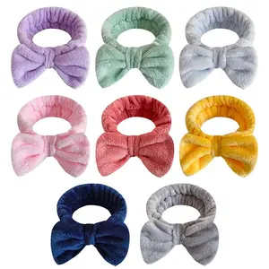 (Send 2 pieces - please leave a message if you need different colors, and send the same color by default) Solid Color Bow Headband, Women's Face Wash Wide Edge Plush Headband, Flannel Hair Accessories Headband