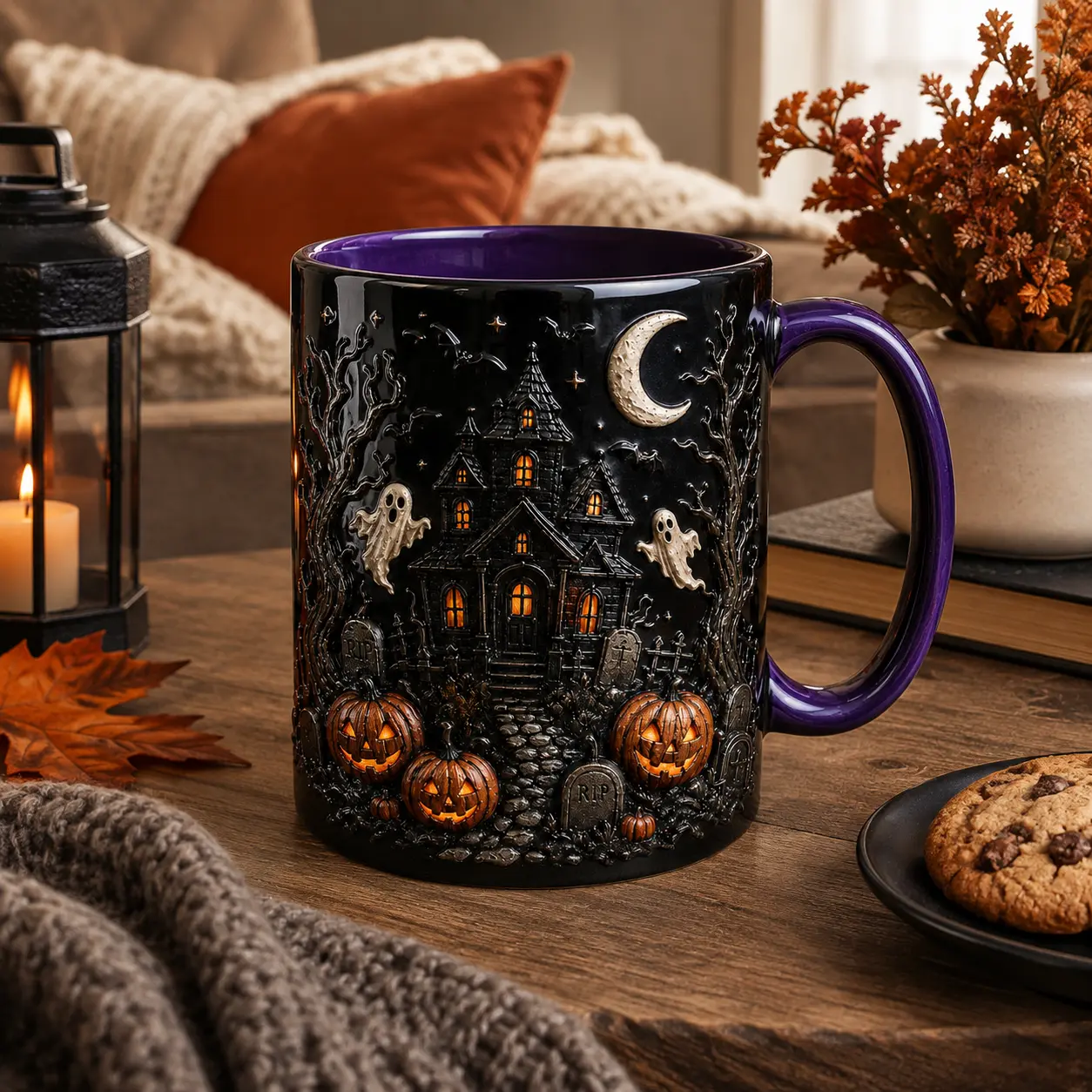 Halloween Haunted House 3D Mug, Spooky Ghost Pumpkin Coffee Cup, Gothic Fall Drinkware, Unique Halloween Gift for Horror Lovers