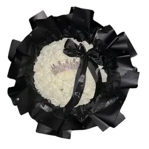 Crown And Large Bow Artificial Glitter Rose Bouquet