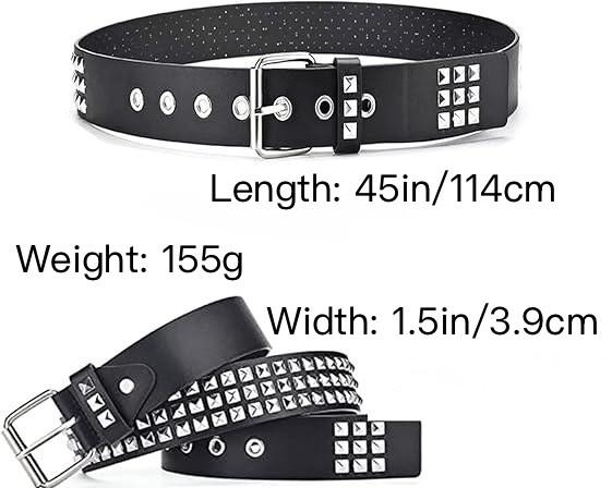 Black Studded Belt, PU Leather Statement Waist Belt with Silver Rivets, Fashion Accessory for Festival Concert Party Outfits