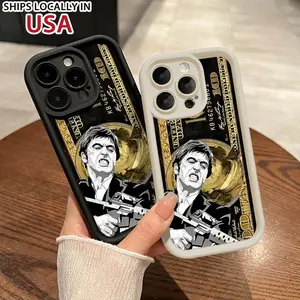Money Scar Face Painted Pattern Phone Case for iPhone 16 15 14 Pro Max 13 12 11 XR XS Plus Shockproof Non Slip Military-Grade Protection Silicone Cover