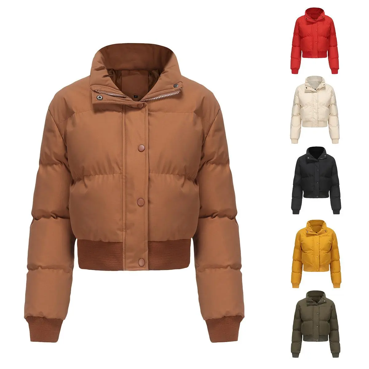 BIGWIG women's quilted jacket, winter down jacket, short cold-proof jacket, zipper stand-up collar jacket, loose casual cotton jacket, high collar warm jacket, loose casual cotton jacket, thick quilted parka