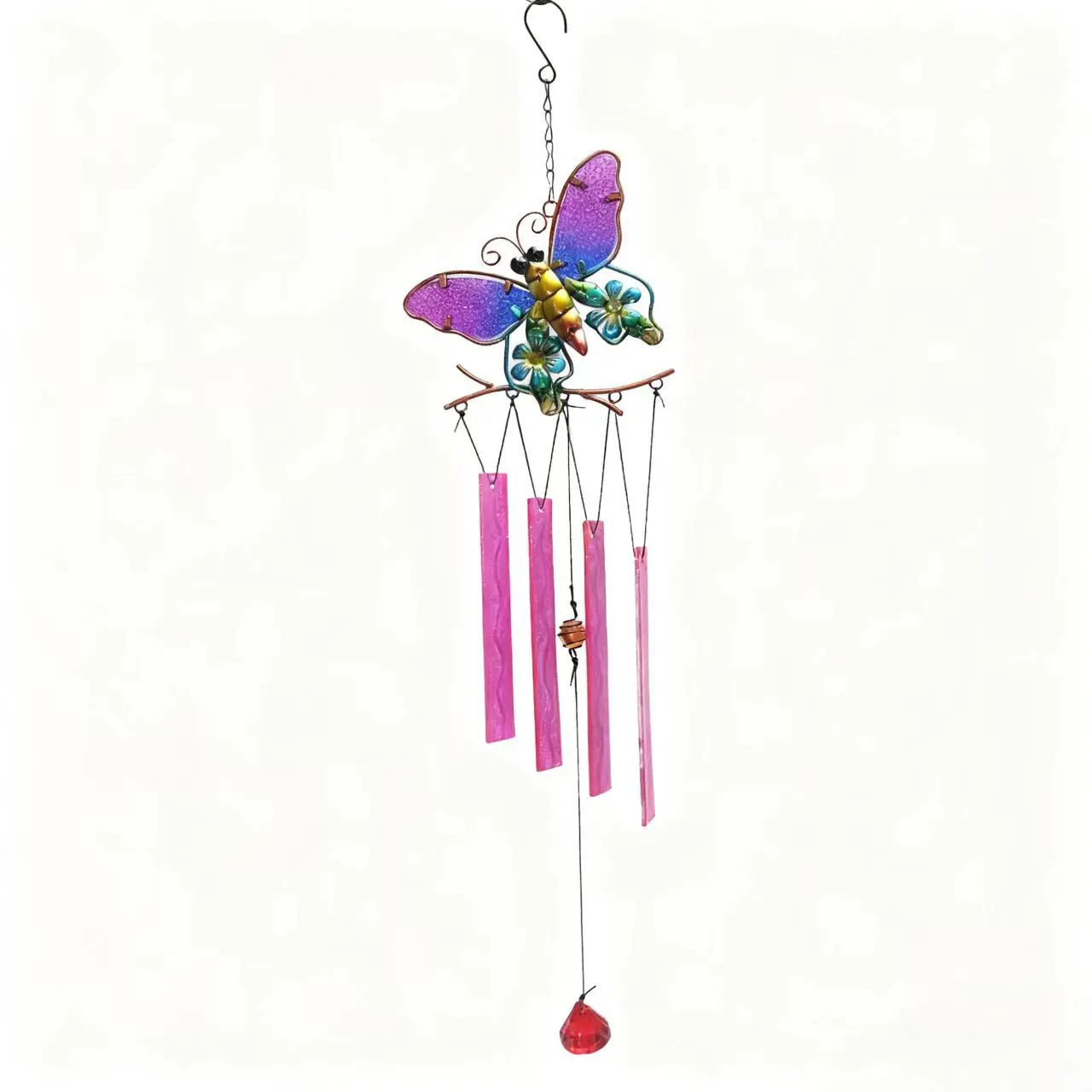 Stained Glass Butterfly Wind Chimes, Metal Tube Wind Chime for Outdoor Garden Patio Decor, Colorful Hanging Wind Chime Ornament Home Balcony Decoration Gift