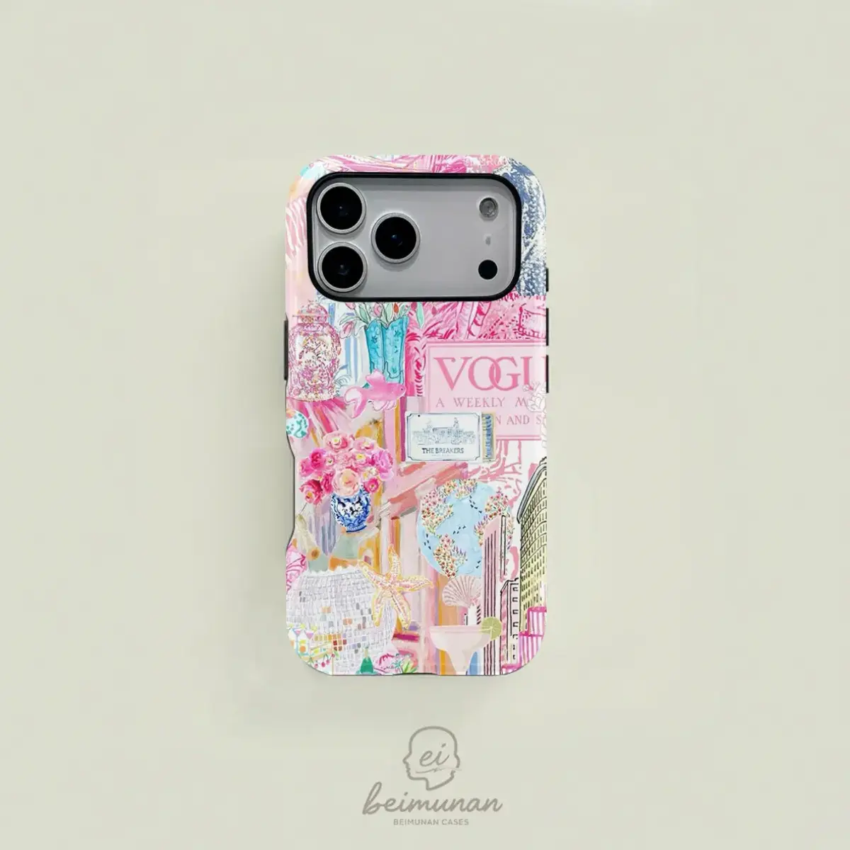 Durable 2-in-1 Protective Case, Trendy Pink Collage Design, MagSafe Compatible | Compatible With Apple iPhone Series & Samsung Galaxy Series