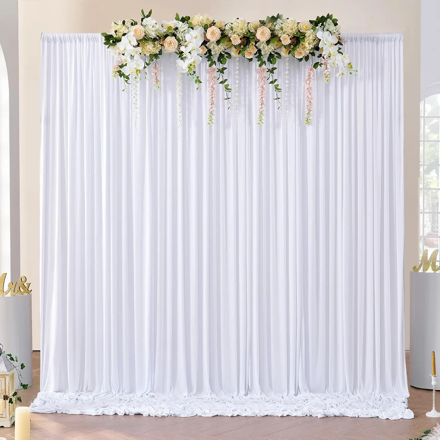 10x10 ft Wrinkle Free White Backdrop Curtains for Parties, Photo Backdrop Drapes 2 Panels 5x10ft for Wedding Birthday Photography Background Indoor