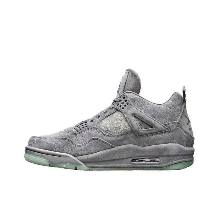 Brand New Sealed Retro 4 Grey Suede Luminous Mint Outsole Co-branded Mid Top Sneakers Unisex Street Fashion Cushion Basketball Shoes With Original Shoe Box