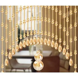 Beaded Curtain for Doorways, Glass Door Beads Curtains for Windows Room Divider Bedroom Coffee House Bar (25 Strings Champagne)