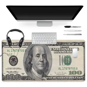 100 Dollar Bill extended gaming desk mat, Vintage US Currency pattern desk protection pad, anti-slip rubber lock edge high-definition printing, suitable for computers, laptops, offices, homes, schools, as a gift for family and friends.