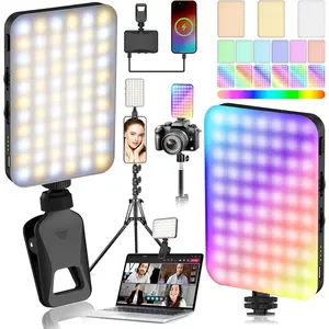 91 LED Portable Charger Selfie Light Video Conference Lighting with Clip & Camera Tripod Adapter Rechargeable 2000mAh CRI 96+, 4 Light Modes for Phone  Webcam Laptop Makeup