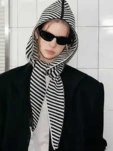 Style Striped Hooded Scarf Knit Hat Set, Autumn Winter Warm Shawl Cap, Unisex Multifunctional Versatile Neck Gaiter, Vintage Fashion Christmas Gift