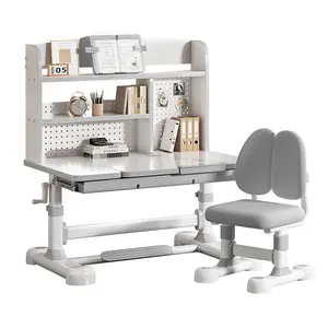 Study Desk And Chair Set for Kids, Height Adjustable Ergonomic Learning Table with Tiltable Desktop, Large Storage Drawer, Bookshelf, Hand-Cranked Lift, Sturdy Student Workstation