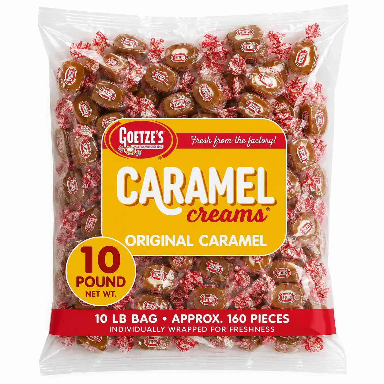 Goetze's Vanilla Caramel Creams Candy 10 lb Bulk Bag | Individually Wrapped Original Chewy Caramel with Cream Center | Fresh Factory Candy for Parties, Halloween, Office & Candy Buffets