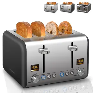 4 Slice Stainless Toaster - Color LCD Display, 7 Shade Settings, 1.5'' Wide Slots, Bagel/Defrost/Reheat Functions, Removable Crumb Tray, Dark Chocolate, 1800W Summervibes