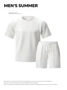 Two-Piece Set Men's Solid Color Casual Breathable Tee & Drawstring Waist Shorts, for Beach Holiday Vocation, Summer Clothes Set for Men, Menswear