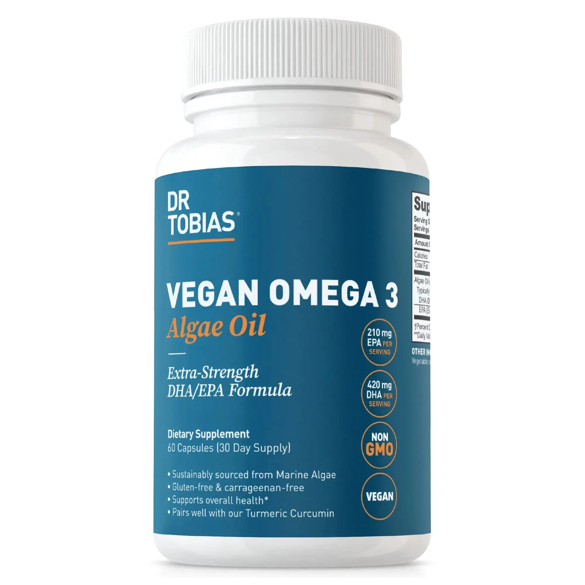 Vegan Omega 3 Algae Oil, 1400mg Marine Algae with 420mg DHA & 210mg EPA, Plant-Based Omega 3 for Brain, Eye & Heart Health Support, 60 Capsules