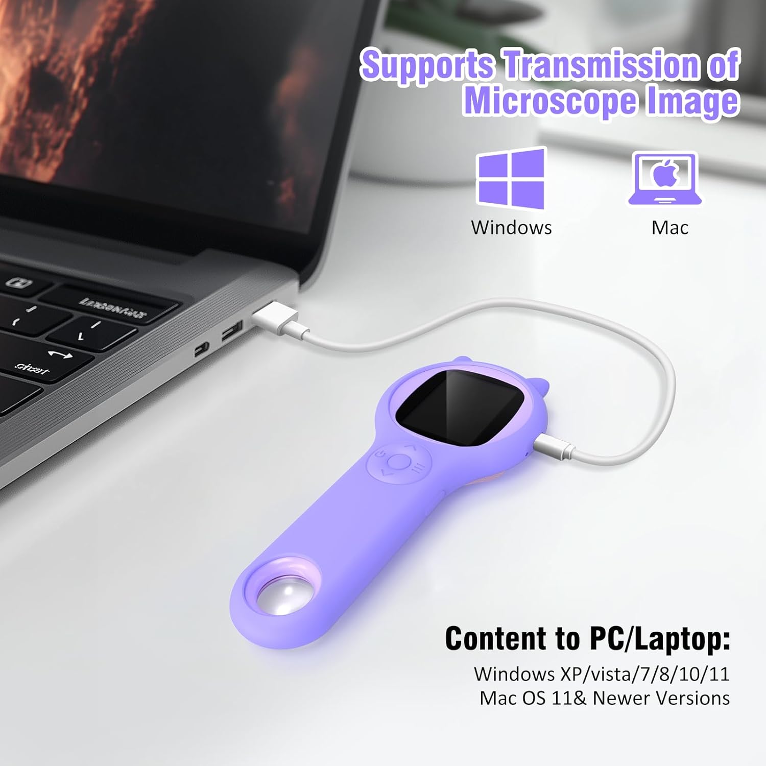 Children's Portable Microscope, Suitable for Kids and Adults,Mini Handheld Pocket Digital Microscope, IPS ScreenElectronic Magnifier, with 8 Adjustable LEDs and Photo andVideo Capture Functions, as Children's Birthday