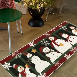 Snowman Snowflake Pattern Carpet, 1 Count Non-slip Washable Soft Floor Mat, Decorative Area Rug for Home Living Room Bedroom Hotel Dormitory