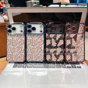 Christmas Tree Cake Stars Pattern Four Comers Air Cushion phone case Suitable for iPhone 17 Air 16 15 14 13 12 11 Pro Max Plus electroplated anti drop case Screen Protector Protection Protective Cover Smartphone Casing Cellphone Shockproof
