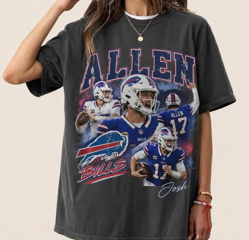 Josh Allen Vintage Football Shirt, Buffalo Game Day Graphic Tee, Retro Quarterback Fan Gift, Unisex Oversized T-Shirt
