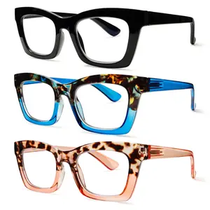 COJWIS 3-Pack Fashionable Women's Reading Glasses Blue Light Blocking Computer Square High Quality Eyewear Clear