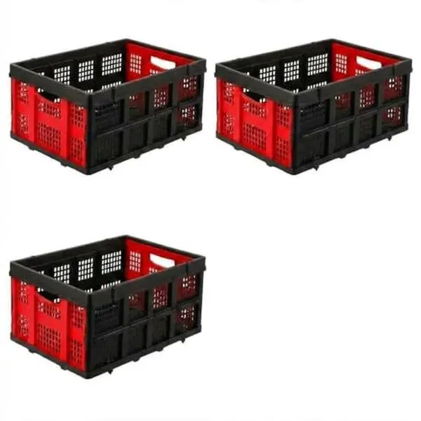 Heavy Duty Red Collapsible Storage Baskets 40*56*26cm – Collapsible, Stackable Plastic Organizer Crates for Home, Laundry, Closet – Space-Saving Multi-Purpose Storage Bins – Set of 3