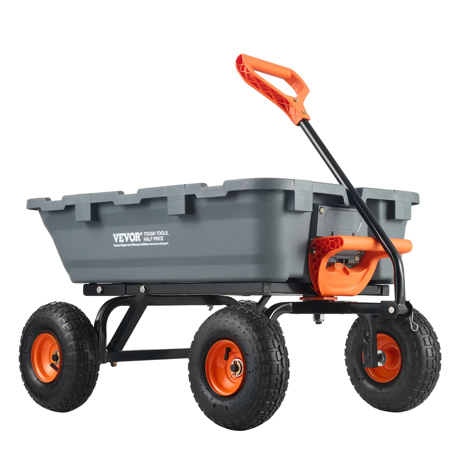 VEVOR Heavy Duty Wagon, PP & Metal Steel Structure Durable Dump Cart, 10-in Large Tire Size Rubber Wheels, 800 lbs Load Capacity, Dual-Function Handle, Easy Dumping & Assembly, Ideal for Farms, Gardens, Outdoor