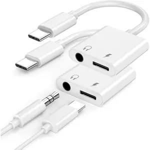 USB C to 3.5mm Headphone and Charger Adapter, 2 Pack Type C to Aux Jack Dongle Cable Cord with PD fast Charging for iPhone 16/16 Plus/16 Pro/16 Pro Max/15/15 Plus/15 Pro/15 Pro Max, Galaxy S25 S24