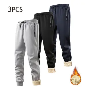 3PCS Classic Thick Fleece Men's Sports Pants Autumn Winter Jogger Slim Casual Soft Skin-friendly Fabric High-end Luxury Trousers Plus Velvet Warm